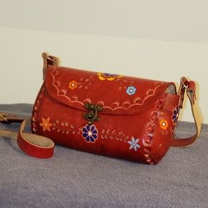 Red Mexican leather tooled purse